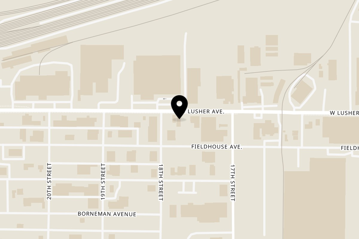 Map showing the location of Heinnies on 1743 W Lusher Ave in Elkhart